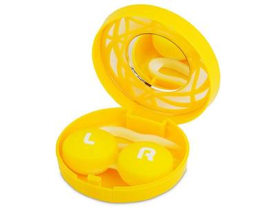 Étui à lentilles avec miroir - Jaune Orné