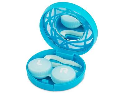 Étui à lentilles avec miroir - Bleu Orné