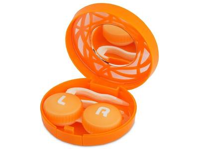 Étui à lentilles avec miroir - Orange Orné
